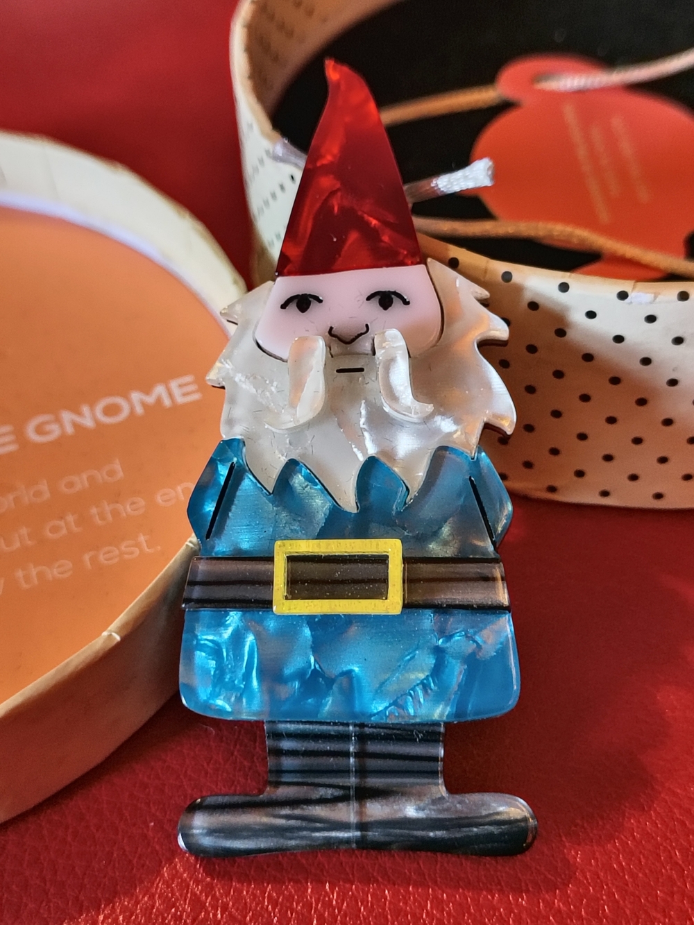 ERSTWILDER.  THERE'S NO PLACE LIKE GNOME Layered Resin Brooch. NIB WITH TAGS.